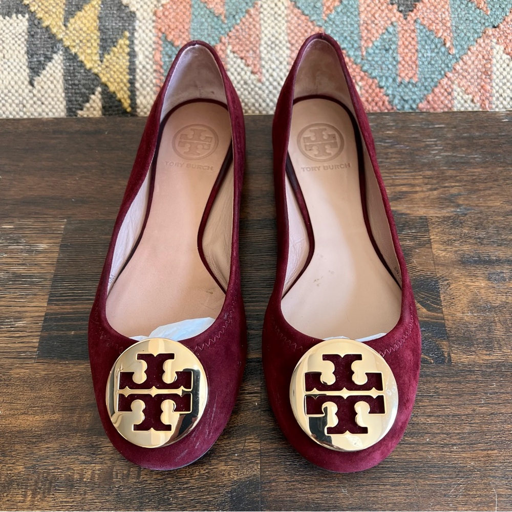 Tory Burch REVA $298 Burgundy Suede Ballet Flats US6 M